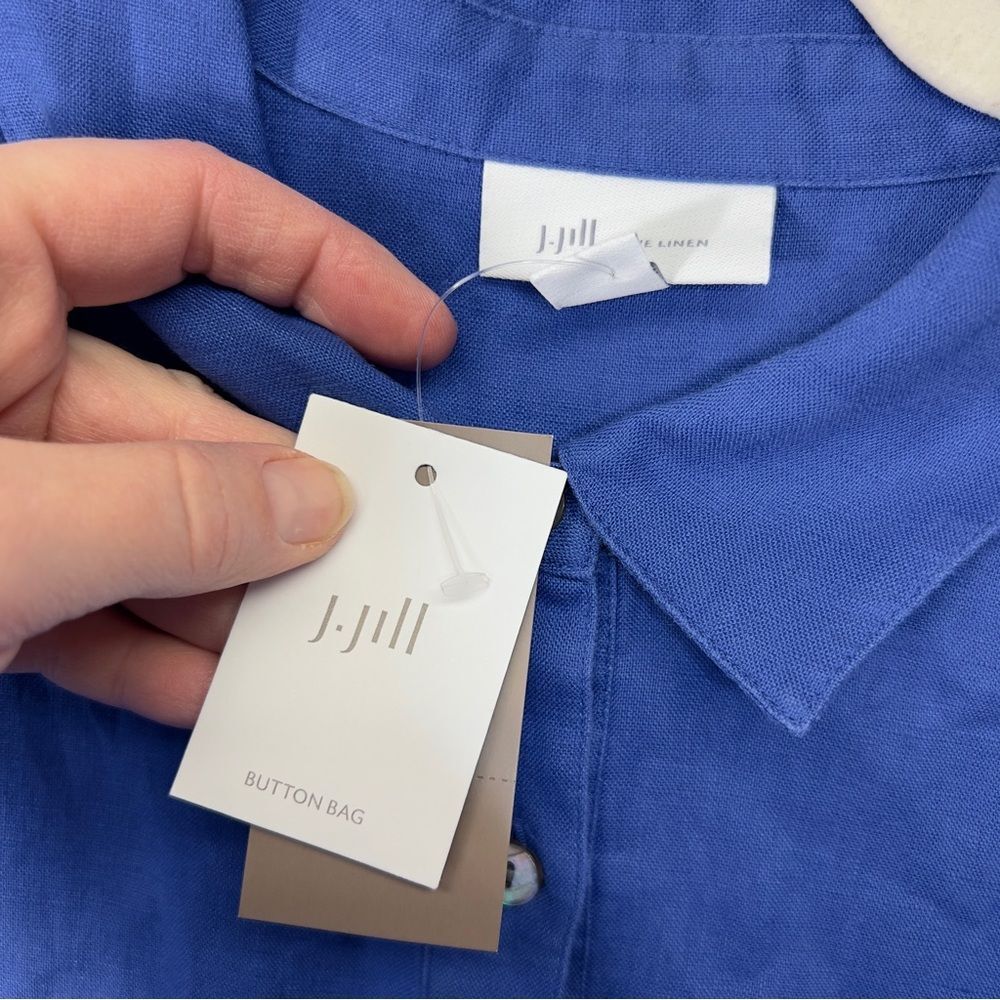 NWT Medium J. JILL Linen Midi Shirt Dress Amalfi Coast Blue - Picture 5 of 10